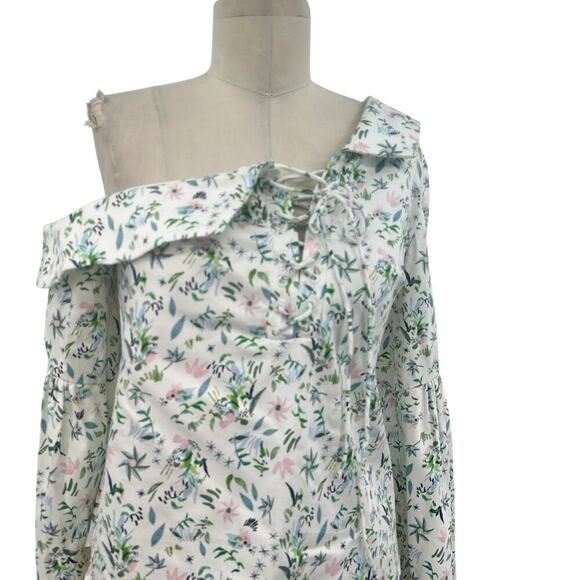 Amur Reagan One Shoulder Blouse Top White Floral Print Long Sleeve Size Small - Picture 3 of 13